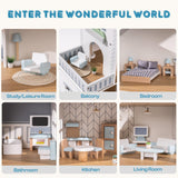 ROBOTIME Wooden Dollhouse, Wooden Doll House with 29 Pieces of Furniture, 6 Rooms Fits 4-6 Inch Dolls, Gift for Kids Ages 3+ ROBOTIME