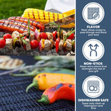 TingeVer - Set of 5 Non Stick BBQ Grill Mesh, Heavy Duty, Mesh Grill Mat + Tong + Code QR with 30 Recipes, Easy to Clean, Works on Gas, Charcoal, Electric Grill TingeVer