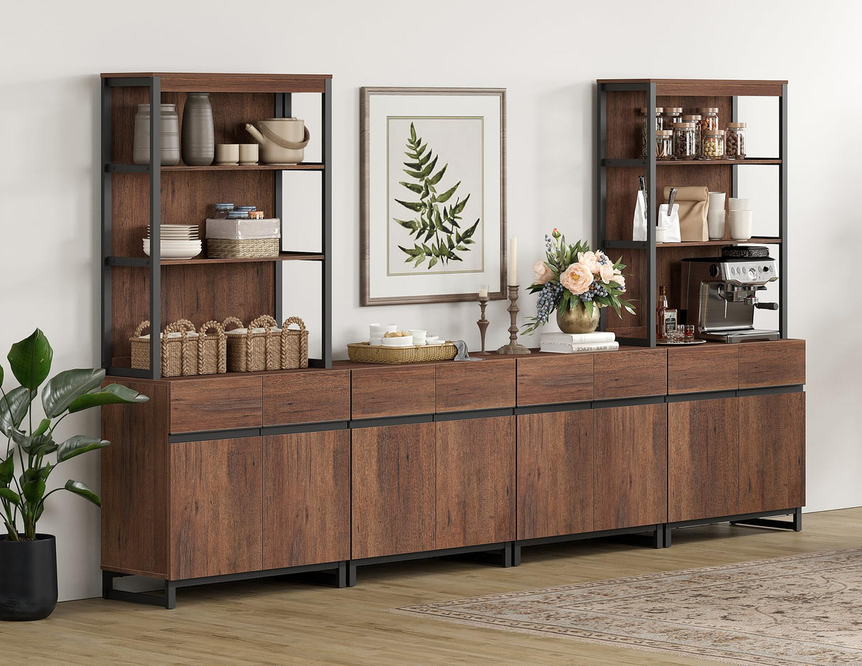 WAMPAT 3 Tier Bookshelf with Storage Cabinets, 72" Tall Bookcase with Adjustable Shelf, Large Modern Display Book Case Shelf with Door, Library Wood Bookshelves for Home Office, Living Room, Brown WAMPAT