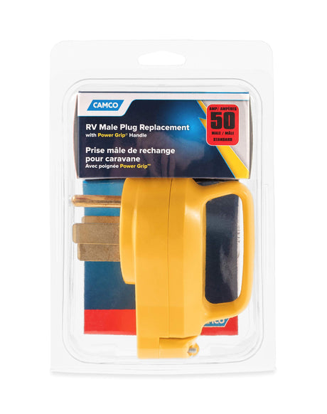 Camco Power Grip Camper / RV Replacement Plug - Attach 50 Amp Plug to Existing RV Extension Cord - Features 50 Amp RV Plug (NEMA 14-50P) & Ergonomic Designed Handle - Rated 125-250V/12,500W (55255) Camco