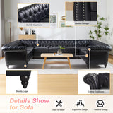 U Shaped Large Sectional Sofa, Chesterfield Leather Faux Couch Tufted Accent Sofa with Scroll Arms and Nailhead for Living Room, Office ORRD