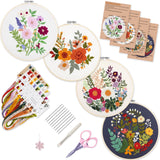 Bonroy 4 Sets Embroidery Kit for Beginners with Instructions,Cross Stitch Kits for Adults with Pattern,Needlepoint Kits for Adult Include Embroidery Cloth Hoops Needles Threads Bonroy