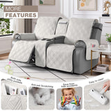 TAOCOCO Loveseat Recliner Cover with Console, Non-Slip Split Reclining Pet Cover for Dual Loveseat Recliner, Furniture Protector with Elastic Straps (2 Seater, Off White) TAOCOCO