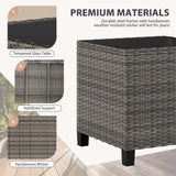 Vongrasig 3 Piece Patio Furniture Set Small Outdoor Wicker Rattan Front Porch Bistro Set Cushioned Patio Chairs Conversation Set with Glass Table for Lawn, Garden, Backyard, Balcony, Poolside (Grey) Vongrasig