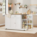 HOSTACK Kitchen Island Cart with Storage, 47'' Kitchen Storage Island on Wheels with 2 Drawers, Rolling Island Table with Adjustable Shelves, Mobile Buffet Sideboard Cabinet for Dining Room, White HOSTACK