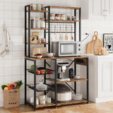 GarveeHome Bakers Rack with Power Outlets, 7-Tier Microwave Stand with 2 Wire Basket, 35.4 Inch Industrial Coffee Bar Station, Kitchen Large Bakers Rack with Storage for Pots, Dishes, Retro Brown GarveeHome