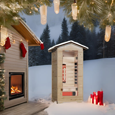 BNEHS Outdoor Infrared Sauna,1 Person Home Sauna with Rapid Warm-Up Heating Tubes & Panels,Wooden Sauna Spa Room with Chromotherapy Lamp,110V