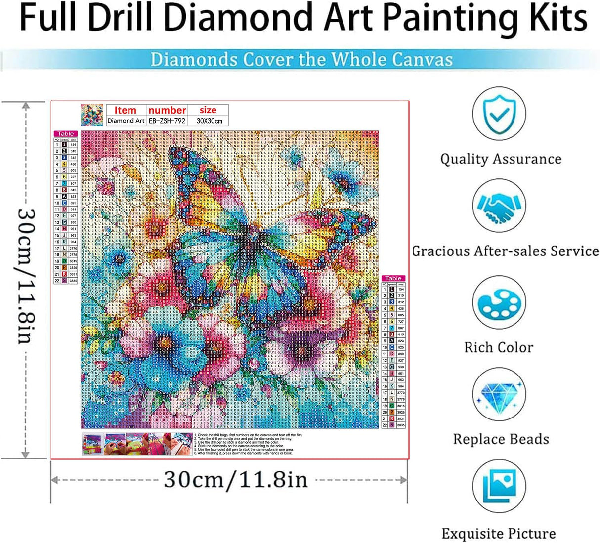 EIBEILI Diamond Painting Kits for Adults, Butterfly Flower 5D Diamond Art Kits for Beginner DIY Full Drill Diamond Dots Crystal Craft Kits for Home Wall Decor Gifts(12X12 Inch/Butterfly) EIBEILI
