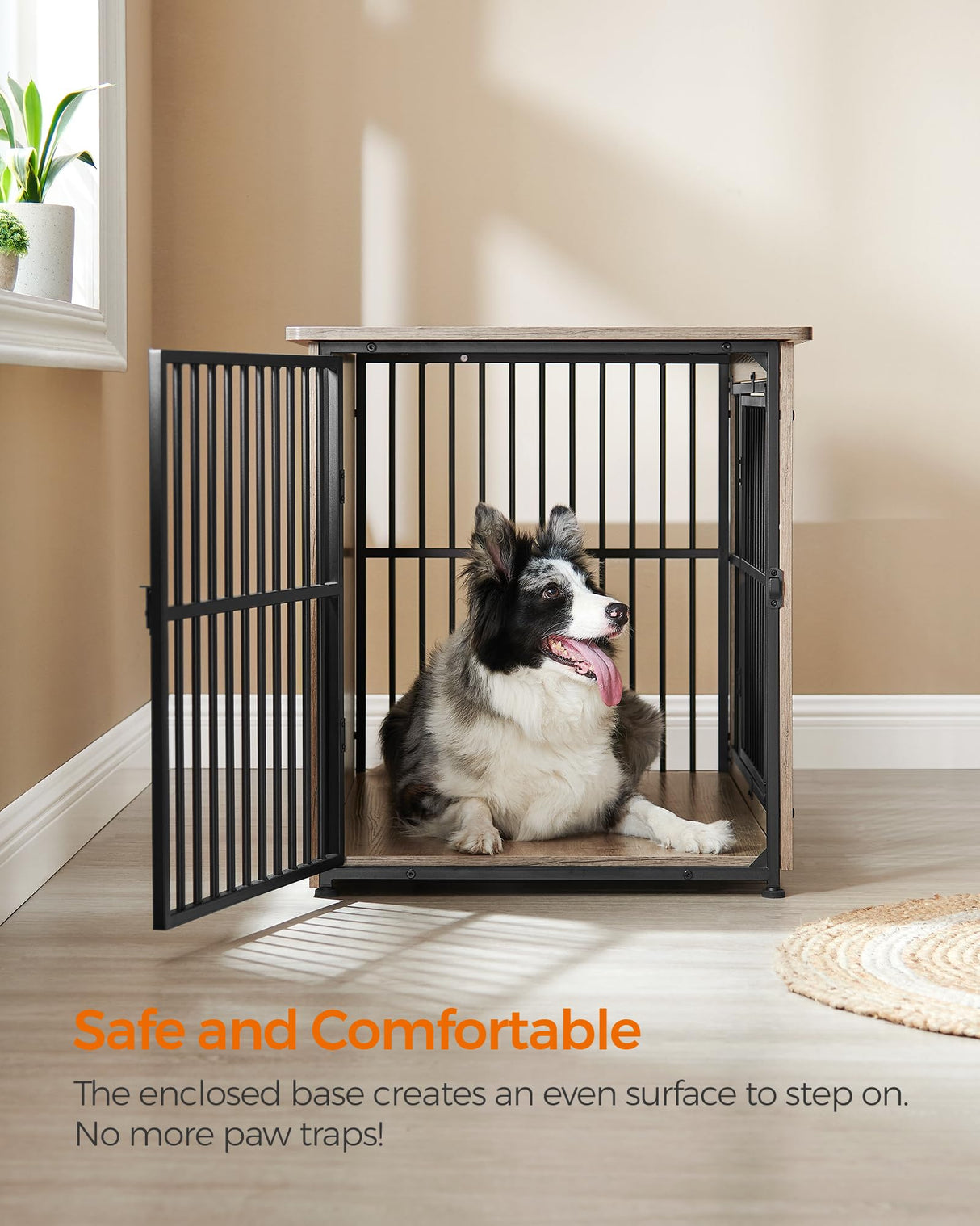 Feandrea Dog Crate Furniture, 38.6" Side End Table, Modern Kennel for Dogs Indoor up to 70 lb, Heavy-Duty Dog Cage with Enclosed Base, Double-Door Dog House, Heather Greige UPFC023G01 Feandrea