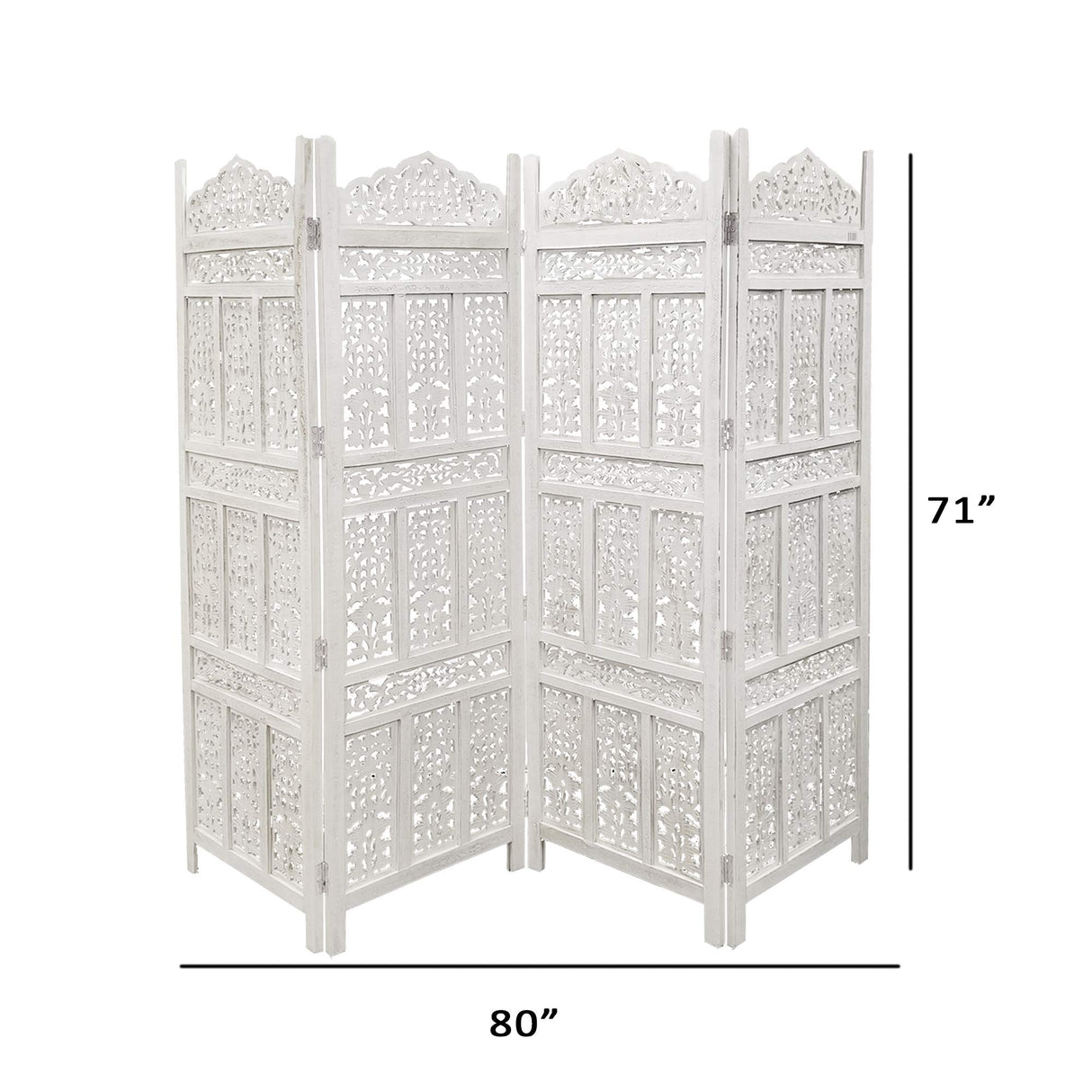 The Urban Port HomeRoots Antique 4 Panel Handcrafted Wooden Room Partitions, White (UPT-148945) The Urban Port