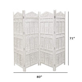 The Urban Port HomeRoots Antique 4 Panel Handcrafted Wooden Room Partitions, White (UPT-148945) The Urban Port