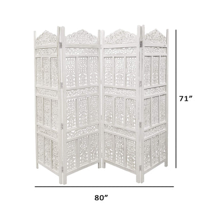 The Urban Port HomeRoots Antique 4 Panel Handcrafted Wooden Room Partitions, White (UPT-148945) - WoodArtSupply