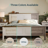 LINSY Wood Queen Bed Frame with Headboard, Farmhouse Bed Frame Queen Size with High Footboard, Wood Bed Fast Assembly, Noise-Free, No Box Spring Needed - White LINSY