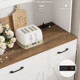 HOSTACK 71" Tall Kitchen Pantry Storage Cabinet with Charging Station, 55" Wide Kitchen Hutch Cabinet with Large Countertop, Farmhouse Food Pantry with Drawers for Living Room, White HOSTACK