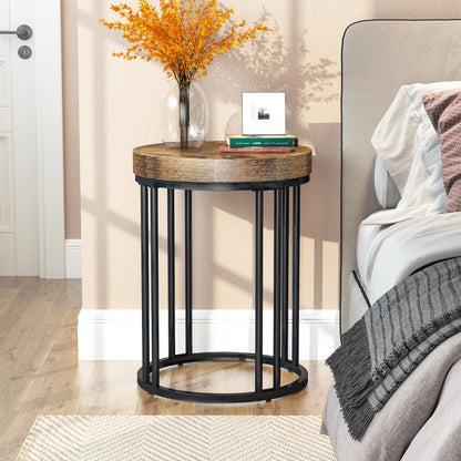 Tribesigns Round End Table, Modern Side Small Accent Nightstand with Metal Frame, Wooden Circle Bedside for Living Room Sofa Couch, Bedroom, Easy Assembly, Space Saving, Rustic Brown & Black - WoodArtSupply