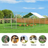 Large Metal Chicken Coop Walk-in Poultry Cage Hen Run House with Waterproof and Anti-Ultraviolet Cover for Backyard Farm Garden, Cage for Rabbits Duck Spire Roof(10’ W x 19.7’ L x 6.4’ H) Rupzen