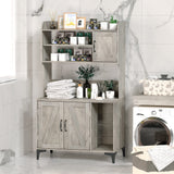 IDEALHOUSE Cat Litter Box Enclosure with Shelves and Doors,Wood Sturdy Hidden Litter Box Furniture,Indoor Cat House Furniture for Most of Litter Box,Litter Box Cabinet,Grey IDEALHOUSE