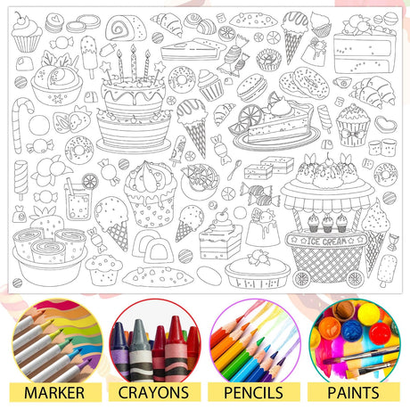 Ice Cream Coloring Poster for Kids Giant Coloring Poster Large Summer Sweet Treats Coloring Tablecloth Jumbo Coloring Books for kids Classroom Home Birthday Party Supplies Favor 31.4 x 43.3 Inch ZOIIWA