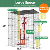 Eiiel Large Cat Cage Indoor Cat Playpen Metal Wire Kennels Crate Ideal for 1-4 Cats, 54 L x 41W x 69 H Inch, Black Eiiel