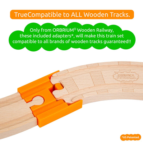 ORBRIUM 52 Pcs Deluxe Wooden Train Set with Wooden Storage Box Tunnel Compatible with Thomas, Brio, Melissa (Wooden Box - 52 Pcs Train Set) Orbrium