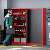 Letaya Metal Storage Cabinets with Lock, 71" Tall Locker Organizer Steel Cabinets, Adjustable Shelves 2 Doors for Home, Office, Warehouse,Garage,Industrial,Employee Lockers (Style B, Black Red) Letaya