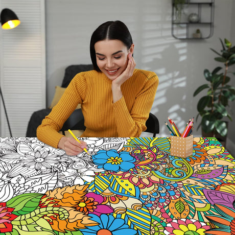2 Pack Jumbo Mandala Coloring Posters 50x30Inch Large Spring Mandala Flower Coloring Page Giant Mandala Coloring Tablecloth Wall Decor for Kids Teens Adults Huge Art Craft Activity Party Supplies ZOIIWA