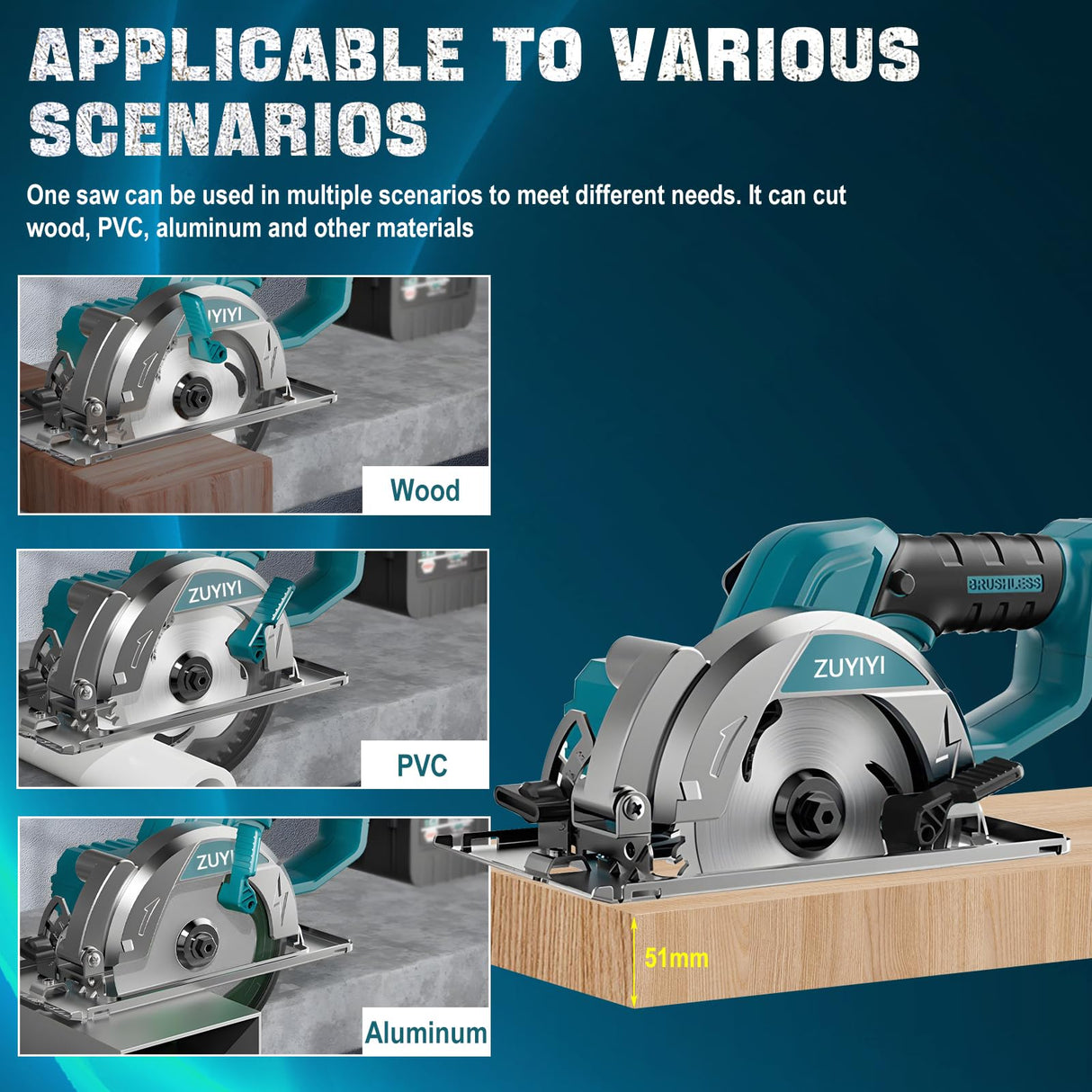 ZUYIYI 5-1/2" Cordless Circular Saw for Makita 18V Battery, Brushless 6600RPM Max Cutting Depth 2" (90°), Compact Tile Saw for Wood, Tile, Soft Metal, Plastic Cutting (NO Battery) ZUYIYI