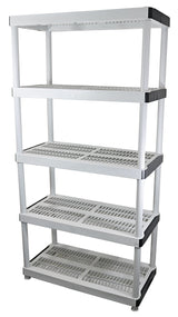 HDX 36” x 72” 5-Tiered Ventilated Plastic Storage Shelving Unit w/ Raised Feet and Tool-Free Assembly Hardware & Outdoor