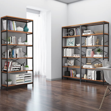 Himimi 6 Tier Industrial Bookshelf, Vintage Standing Storage Shelf, Display Shelving Units, Tall Bookcase, Industrial Metal Book Shelves for Living Room Bedroom and Home Office Himimi