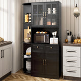 Fatmok Kitchen Pantry Cabinet with Charging Station, 71" Tall Modern Farmhouse Wood Kitchen Cabinet with a Large Drawer & Shelves, Freestanding Kitchen Hutch Cabinet with Microwave Stand, Cupboard Fatmok