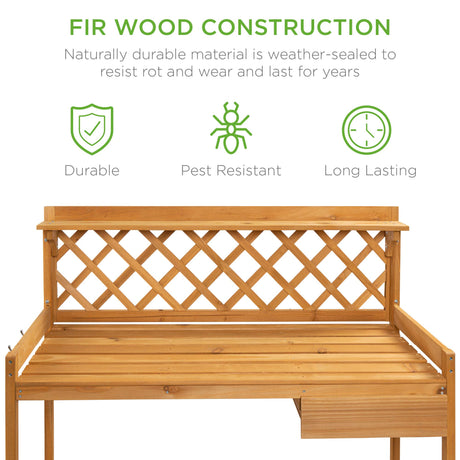 Best Choice Products Outdoor Garden Potting Bench, Wooden Workstation Table w/Cabinet Drawer, Open Shelf, Lower Storage, Lattice Back - Natural Best Choice Products