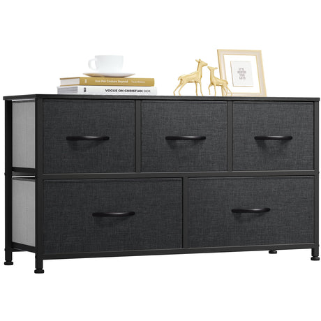 DWVO 5 Dresser for Bedroom, Fabric Dresser with 5 Drawers, Chest of Drawers for Closet, Black Dresser & Chest of Drawers DWVO