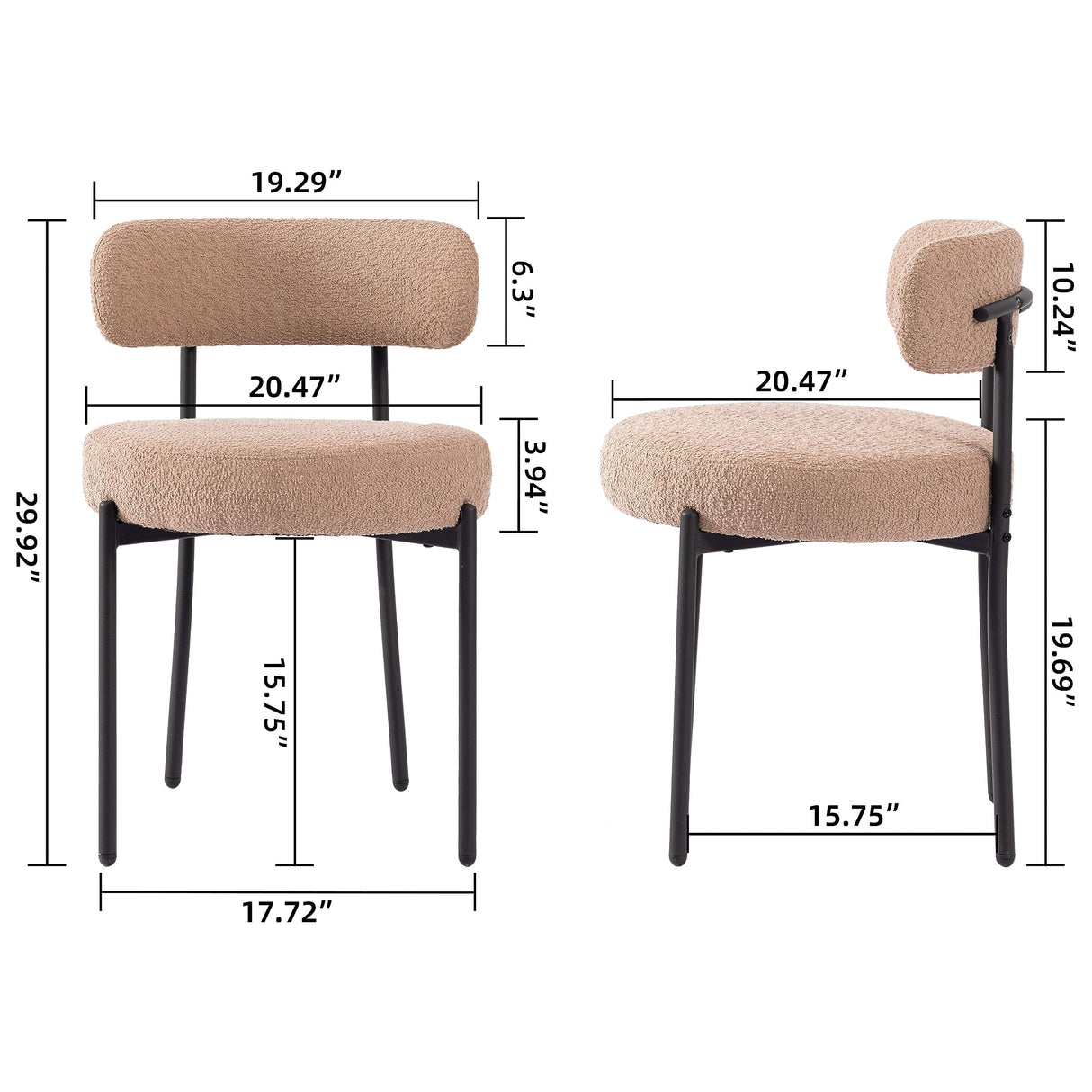 DYHOME Kitchen Chairs Mid-Century Modern Dining Chairs Set of 6, Kitchen Dining Room Chairs, Boucle Upholstered Wishbone Dining Chair, Camel Color DYHOME