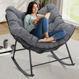 Kromax Oversized Outdoor Papasan Rocking Chair, Wicker Egg Chair Rocker for Outside, Comfy Patio Rocker, Large Indoor Rocking Recliner, Modern Egg Style, Grey Kromax