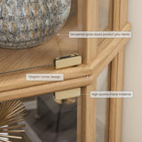 CKEASEAN Corner Curio Cabinet, 70" H Lighted Glass Display Cage with Tempered Glass Doors and 5 Adjustable Shelves, Light Bulb Inclued, Wine Bar China Cabinet for Living Room (Light Oak) CKEASEAN