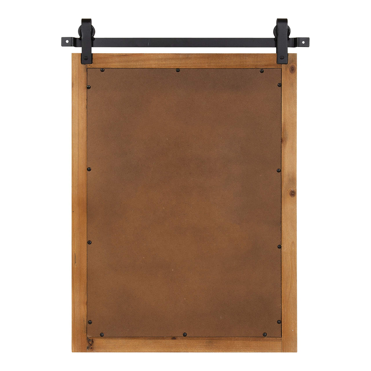 Kate and Laurel Cates Farmhouse Wood Framed Wall Mirror, 18 x 26, Rustic Brown, Barn Door-Inspired Rustic Mirrors for Wall Kate and Laurel