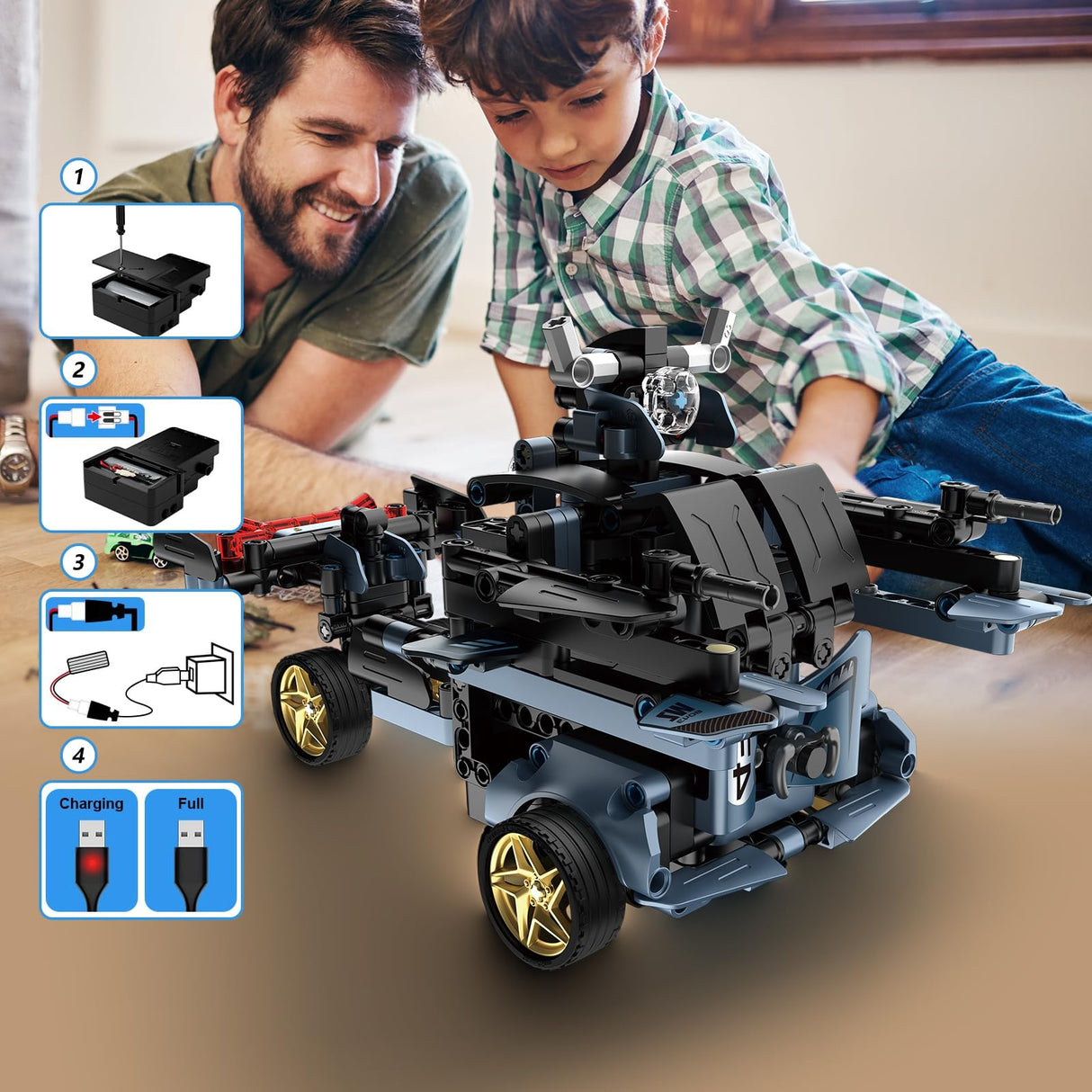 STEM Building Toys for Kids, Educational Building Blocks, Remote & APP Controlled 2in1 RC Car/Construction Robot STEM Kit, Science Learning Car Building Sets for Boys Girls 8-16 Old (Dark Blue) DIEBA