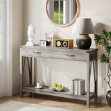 ChooChoo 47'' Farmhouse Console Table with Drawer, Entryway Table with Storage Shelf, Rustic A-Design Sofa Table for Hallway, Entrance, Living Room, Grey ChooChoo