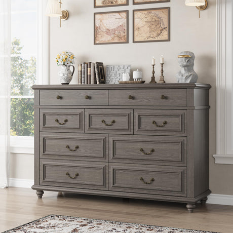 Jocoevol Farmhouse Dresser for Bedroom 9 Drawer Dresser with Deep Drawers, Tall Grey Big Large Wooden Chest of Drawers for Living Room, Hallway, Entryway (Grey, 9 Drawer) Jocoevol
