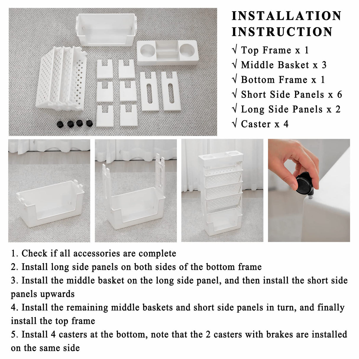 YEMUNY 5 Tier Rolling Utility Cart Multi-Functional Movable Storage Book Shelves with Lockable Casters for Study Office Kitchen Classroom, White YEMUNY