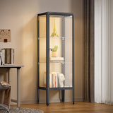 Ryoko Glass Display Cabinet with LED Light, Adjustable 3-Shelf Shelves, Curio Cabinets Metal Storage Display Case for Living Room Bedroom Office (Dark Grey) Ryoko