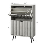 Smuxee Shoe Cabinet with 2 Flip Drawers, 23.6" Grey Hidden Shoe Storage Cabinet with Fluted Design, Freestanding Shoe Organizer Cabinet for Entryway, Hallway, Living Room, Closet Smuxee