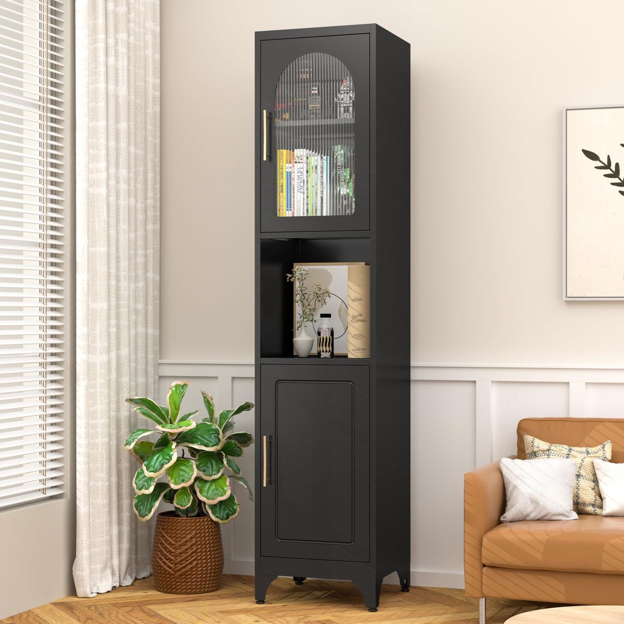 SteeLoong 75" Tall Bathroom Storage Cabinets，Black Narrow Bathroom Cabinet Freestanding with 2 Doors and Adjustable Shelves，Metal Narrow Pantry Cabinet for Kitchen,Living Room, Entryway SteeLoong