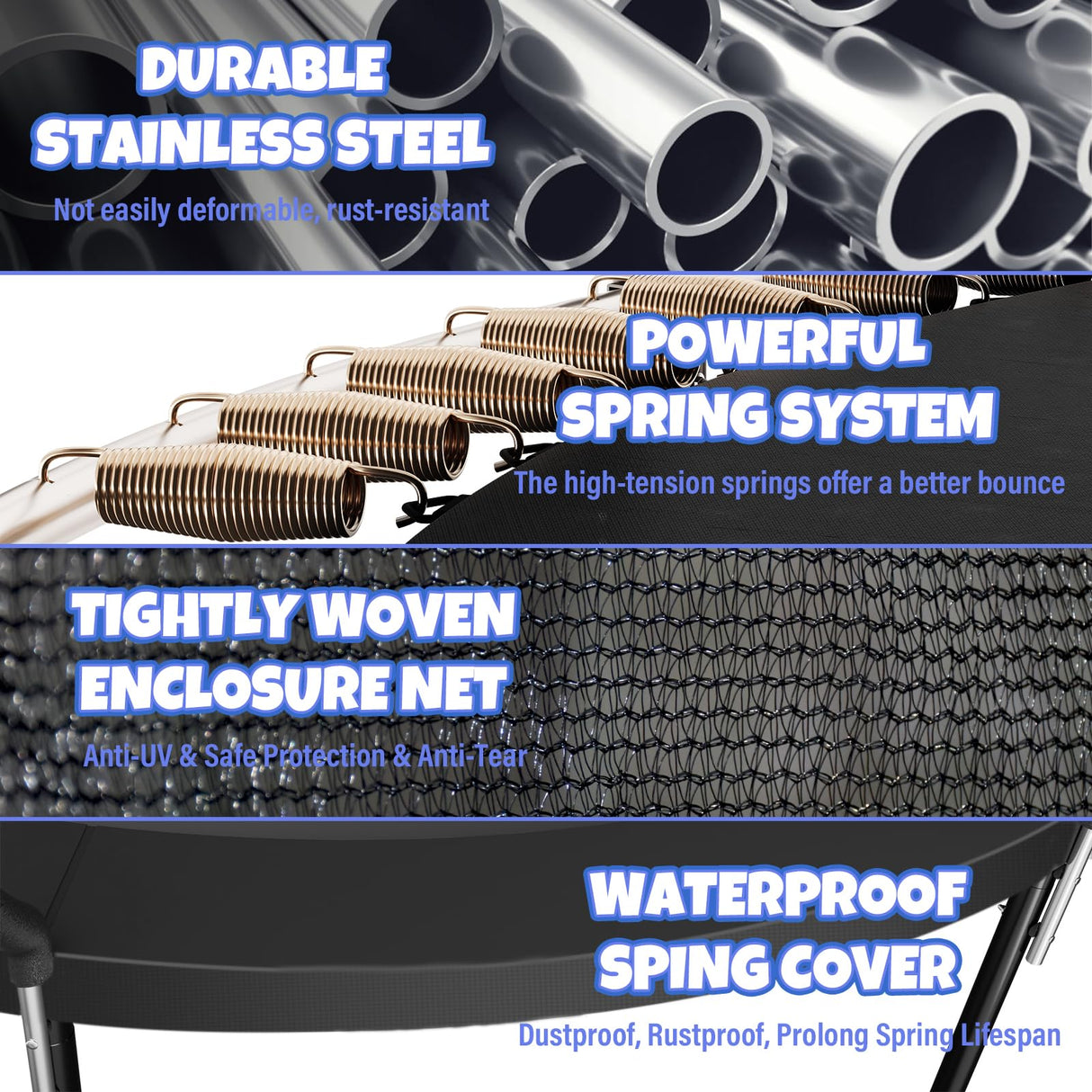 Kiivakii Trampoline 14FT 15FT 16FT, Outdoor Recreational Trampolines for Kids and Adults, Big Round Trampoline with Net & Ladder, Backyard Trampolines for Outdoor Playing, ASTM, Black Kiivakii