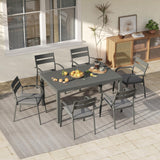 Soleil Jardin 9-Piece Outdoor Patio Dining Set, 59" - 83" Aluminum Expandable Outdoor Dining Table Set for 8, 8 Stackable Chairs with Gray Removable Cushions, Dark-Grey Soleil Jardin