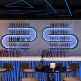 amhricho 59 Wall Mounted Wine Rack, Half Round Multi Tier Wine Rack with Wine Glass Hooks, Iron Wine Bottle Display Rack for Kitchen, Bar, Cafe(Bulbs Not Included) (Black, 59INCH) amhricho