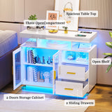 WOOVIVS 39.4" Modern LED Sideboard Buffet Cabinet with Wireless Charging Station, High Gloss Entrance Cabinet with Motion Sensor Light, Coffee Bar Cabinet for Dining Room, Kitchen, Hallway (White) WOOVIVS