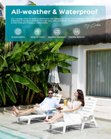 Lounge Chair Outdoor, Oversized Chaise Lounge Chair with 5 Positions, HDPE, Patio Lounge Chair with Wheels & Cup Holder for Pool, Deck, Poolside, White Ciokea