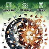 Wooden Puzzles for Adults, Sun and Moon Wood Puzzles 200 Pieces, Irregular Animal Shaped Unique Wooden Jigsaw Puzzles, Creative Ghristmas Gift for Teenagers and Adults WHJSG