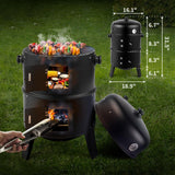 VINGLI 18 Inch Multi-Layer Charcoal BBQ Smoker Grill, Heavy Duty Round Charcoal BBQ Grill for Outdoor Vertical Steel Charcoal Smoking Grill with Thermometer Outdoor Home Party VINGLI